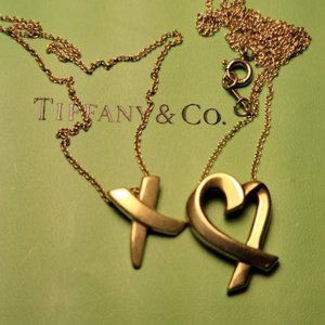 Two Vintage Tiffany & Co Paloma Picasso Sterling Siver Necklaces Kiss & Heart